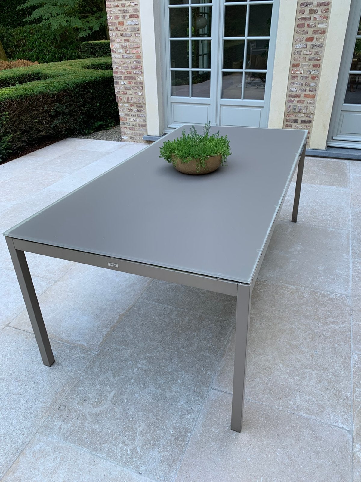 Tuintafel in aluminium met glazen blad (Bristol), Tuin en Terras, Ophalen, Zo goed als nieuw, Aluminium