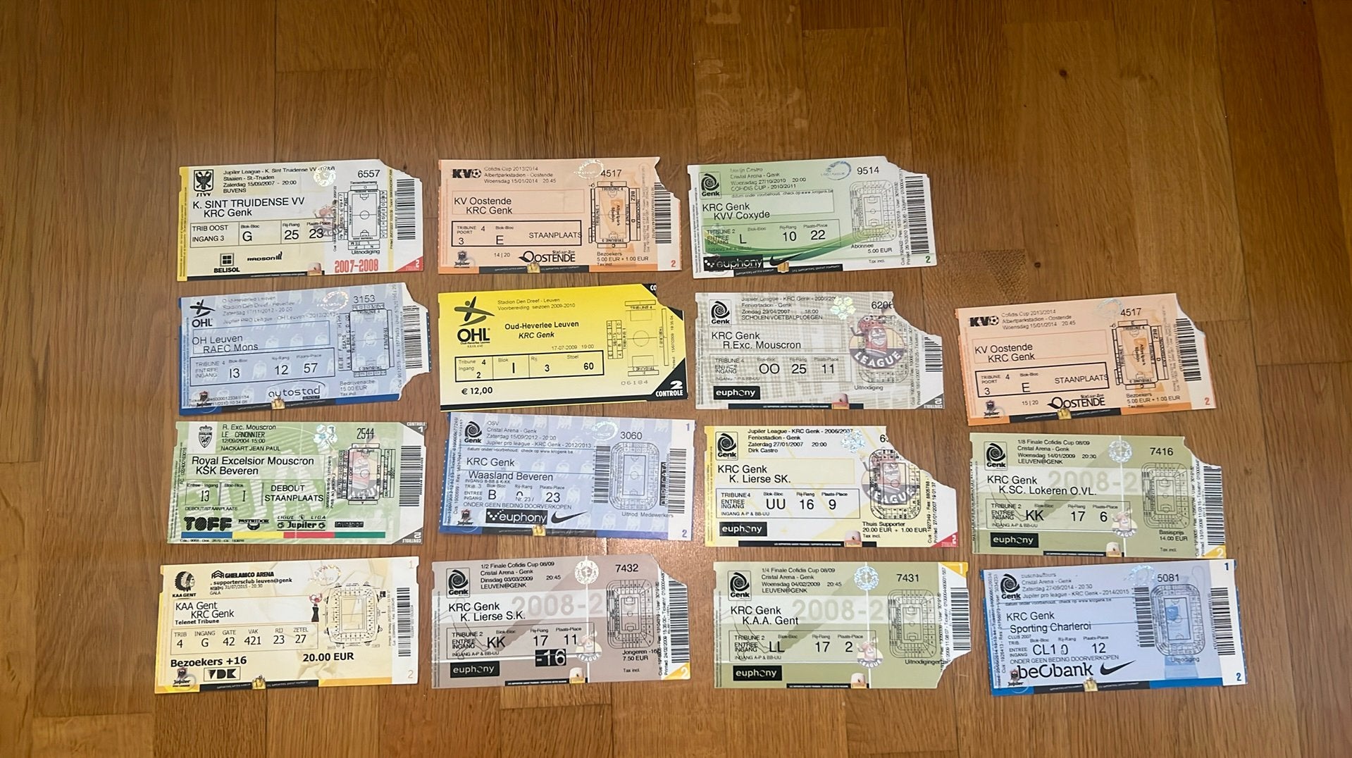 13 tickets RC Genk + Leuven/Mons et Mouscron/Beveren, Envoi, Comme neuf, Autres types