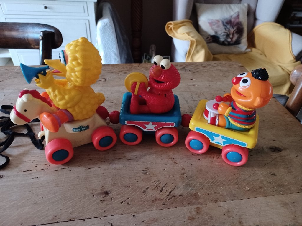Vintage Tyco Sesamstraat pull along band trein, Ophalen of Verzenden
