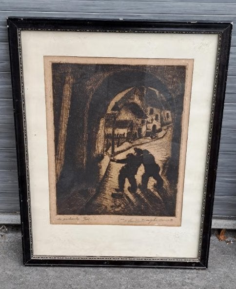 Gravure les pochards signe van den berghe bourotte, Antiek en Kunst, Ophalen of Verzenden, Gravure