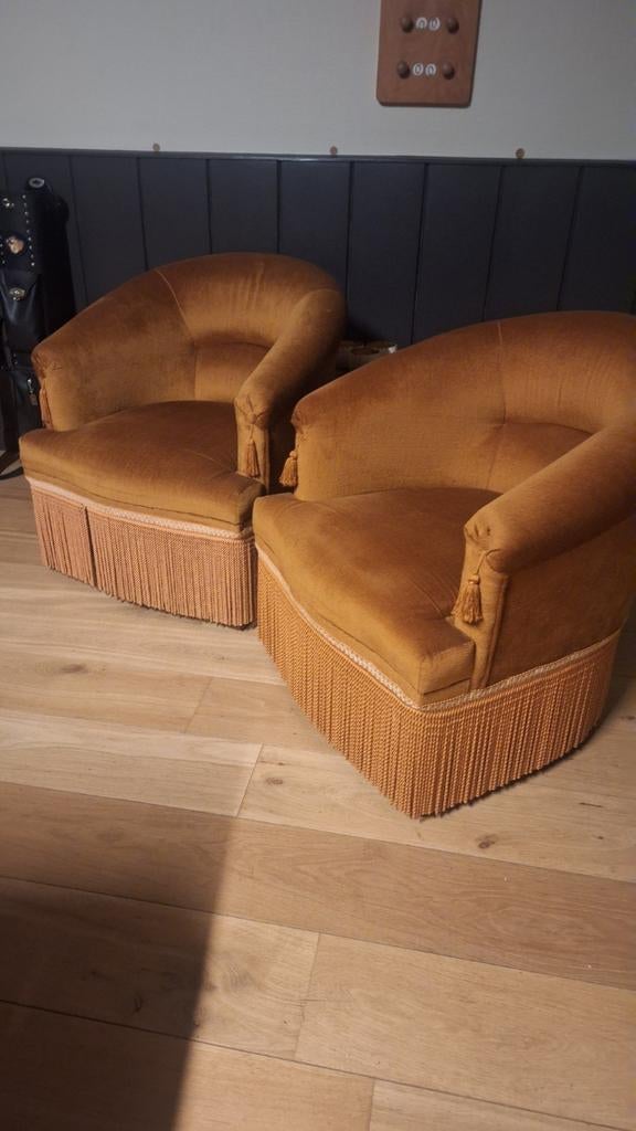 Vintage boudoir/crapaud zetels jaren '50, Ophalen, Stof