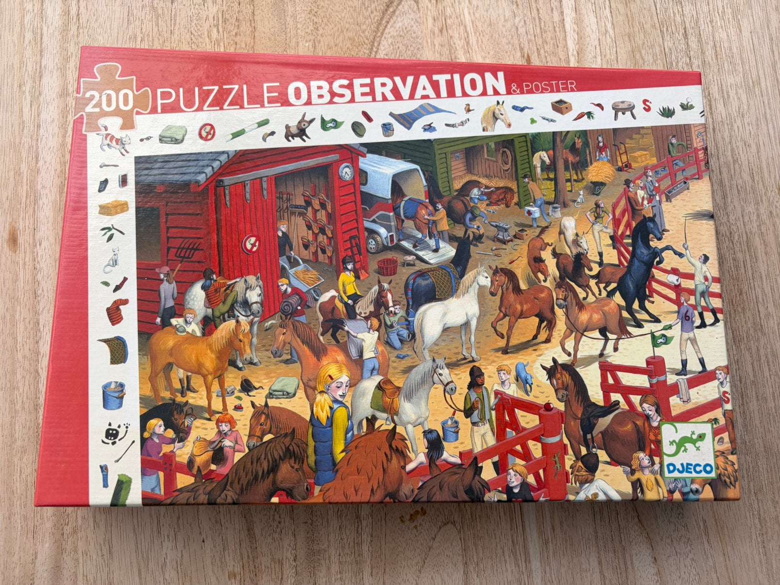 Puzzel - Djeco - 200 stukken - Paarden, Ophalen of Verzenden, Meer dan 50 stukjes, Zo goed als nieuw, 6 jaar of ouder