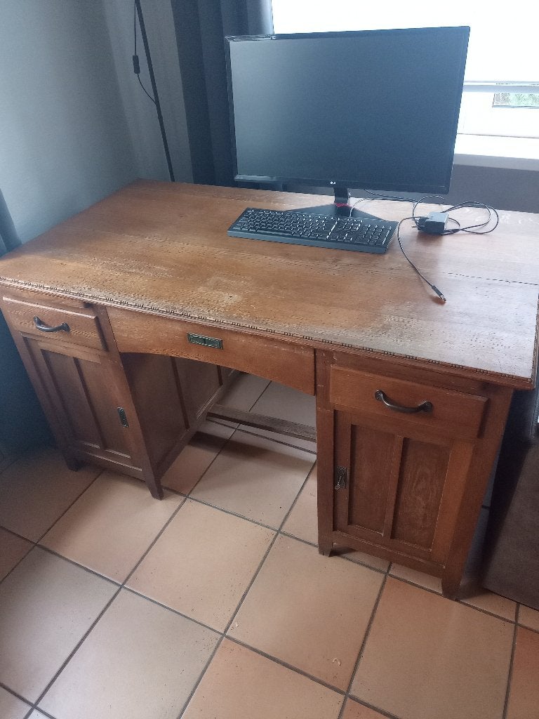 Eikenhouten vintage bureau, Antiek en Kunst, Ophalen