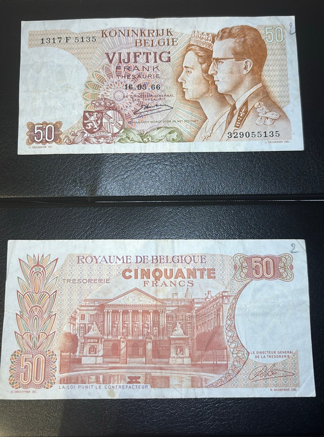 2x 50 francs - Koning Boudewijn - 1966, Postzegels en Munten, Ophalen of Verzenden