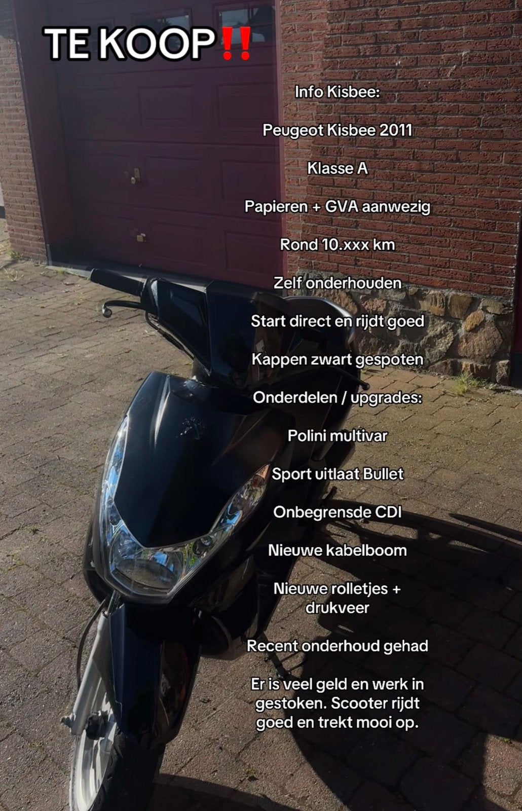 Peugeot kisbee a klasse 2011, Fietsen en Brommers, Scooters | Peugeot, Ophalen, Gebruikt, Overige modellen, Klasse A (25 km/u)