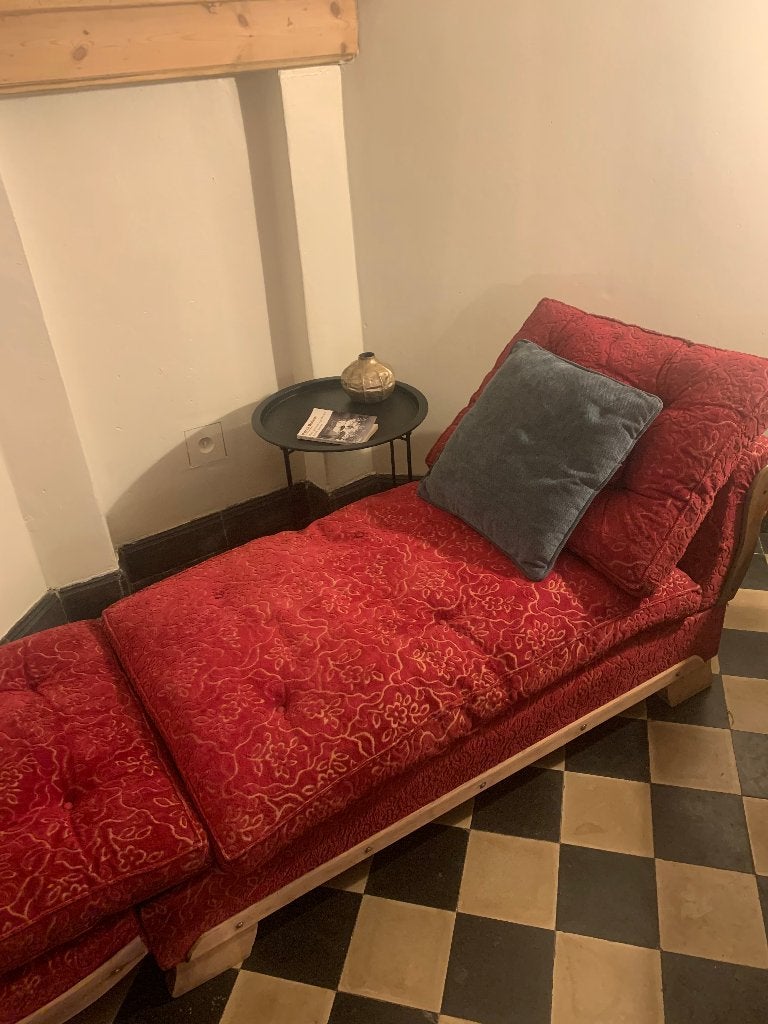 Méridienne/chaise longue -1920- velour rouge-relief floral, Enlèvement