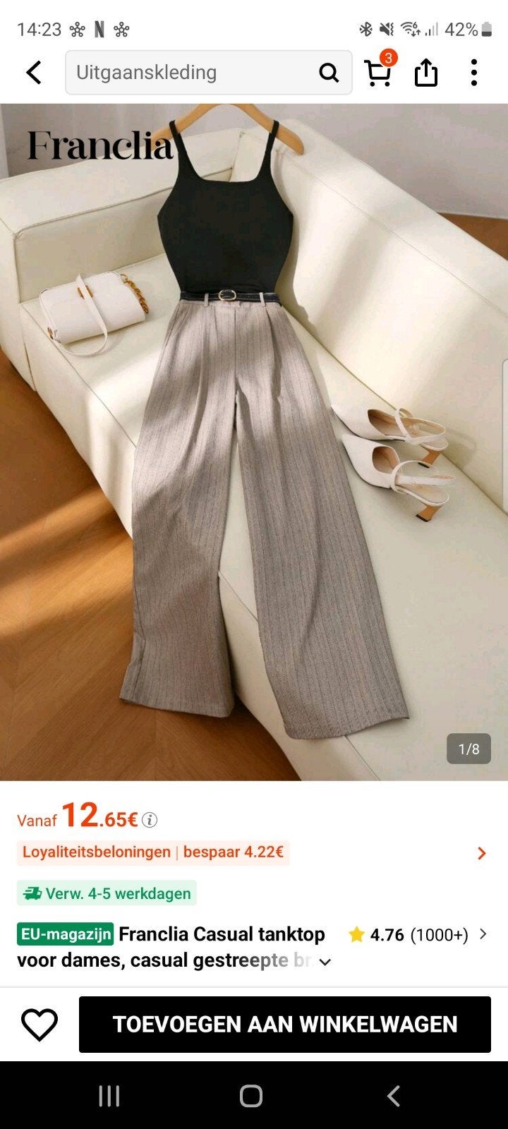 Outfit zwarte top + gestreepte broek, Kleding | Dames, Gelegenheidskleding, Ophalen, Overige typen, Bruin, Nieuw