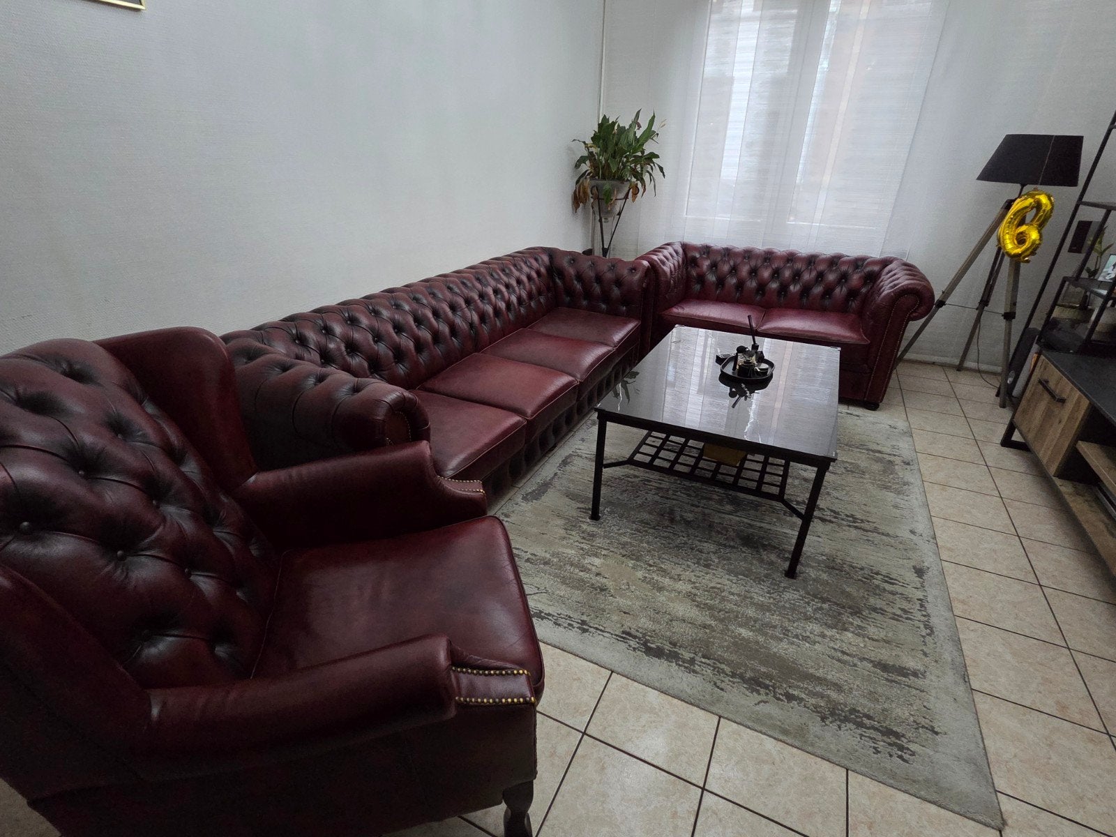 Klassieke Chesterfield Bankstel – Echt Runderleer (Antique R, Enlèvement, Comme neuf, Cuir, Klassiek