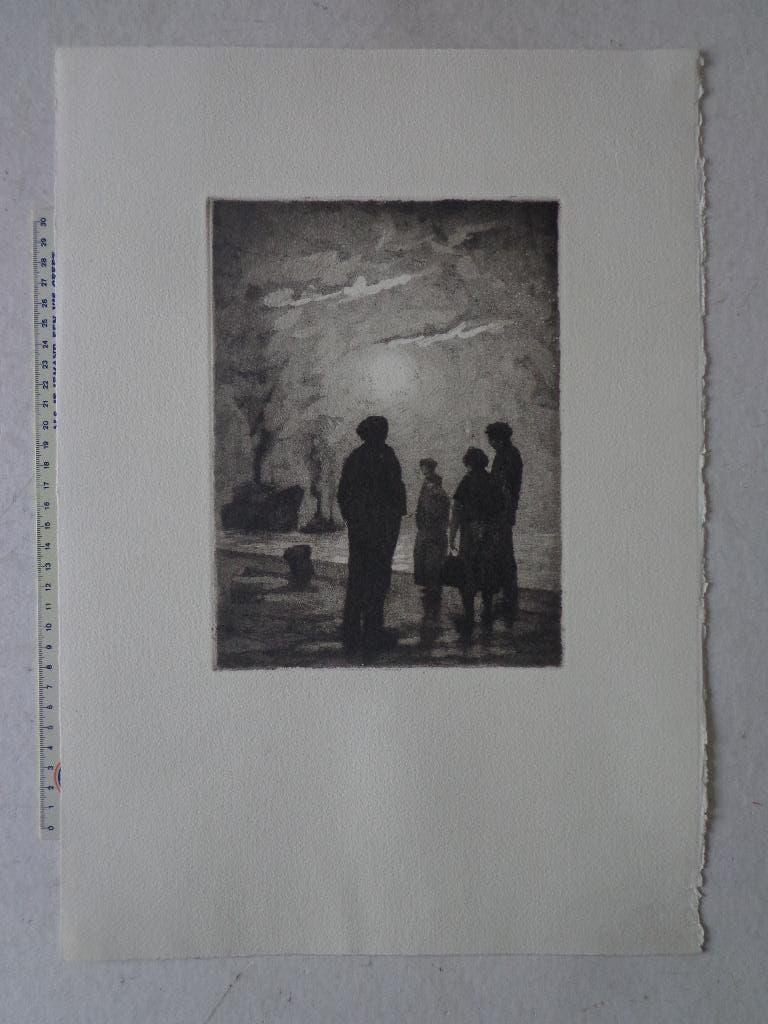 ets van Kurt Peiser "De terugkeer van de stoomboot", Dagelijks leven, Ets, Ophalen of Verzenden, Gesigneerd