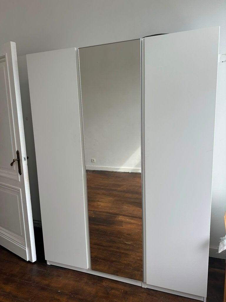IKEA PAX kledingkast (witte uitvoering & spiegeldeur), Huis en Inrichting, Ophalen, 200 cm of meer, 150 tot 200 cm, Overige houtsoorten