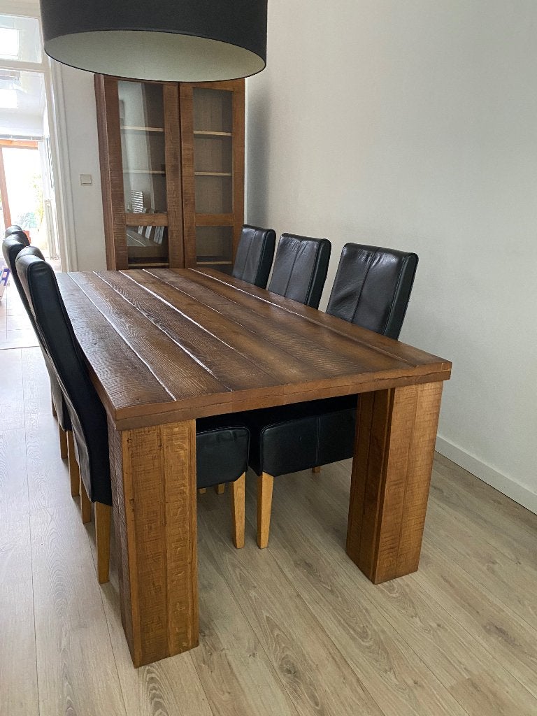 Massieve eettafel en 6 stoelen, Huis en Inrichting, Tafels | Eettafels, Ophalen, Gebruikt, Eikenhout, Vijf personen of meer
