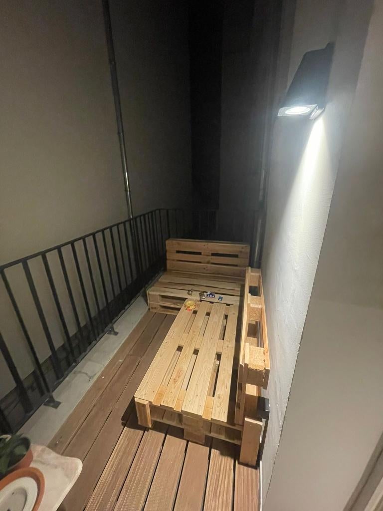 Banc de jardin en palettes — traité intempéries, Enlèvement, Comme neuf, Bois