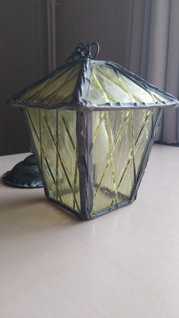 oude hanglamp glas in lood, Ophalen of Verzenden