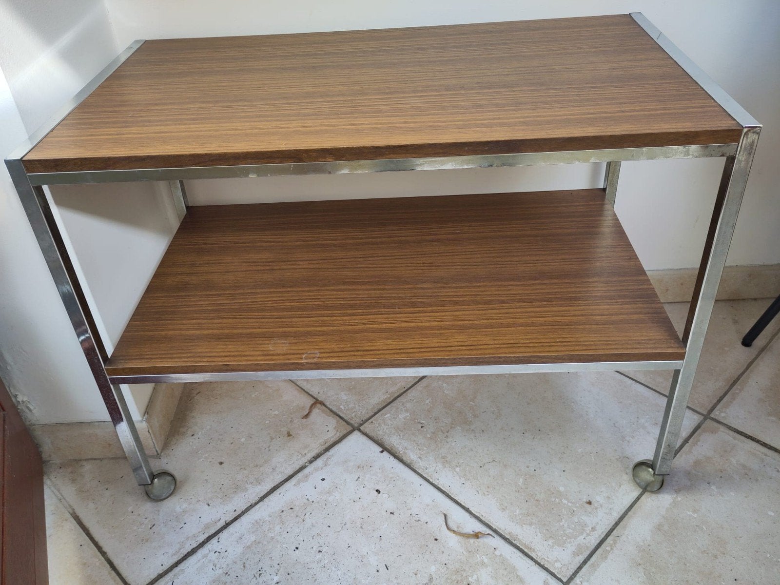 Table roulante vintage chrome et bois, Métal, 25 à 50 cm, 50 à 100 cm, Enlèvement