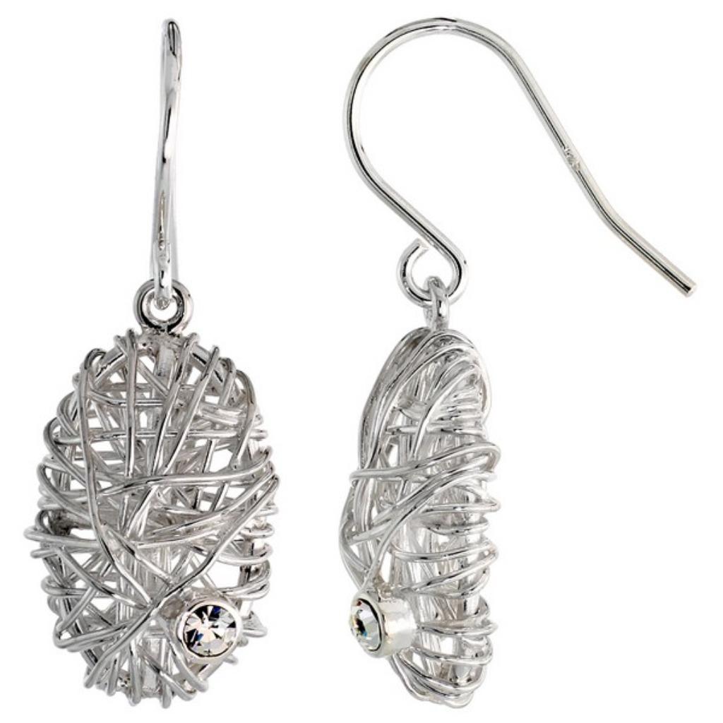 Ovale Filigree zilveren oorbellen met Brilliant Cut zirkonia, Nieuw, Ophalen of Verzenden, Met edelsteen, Zilver