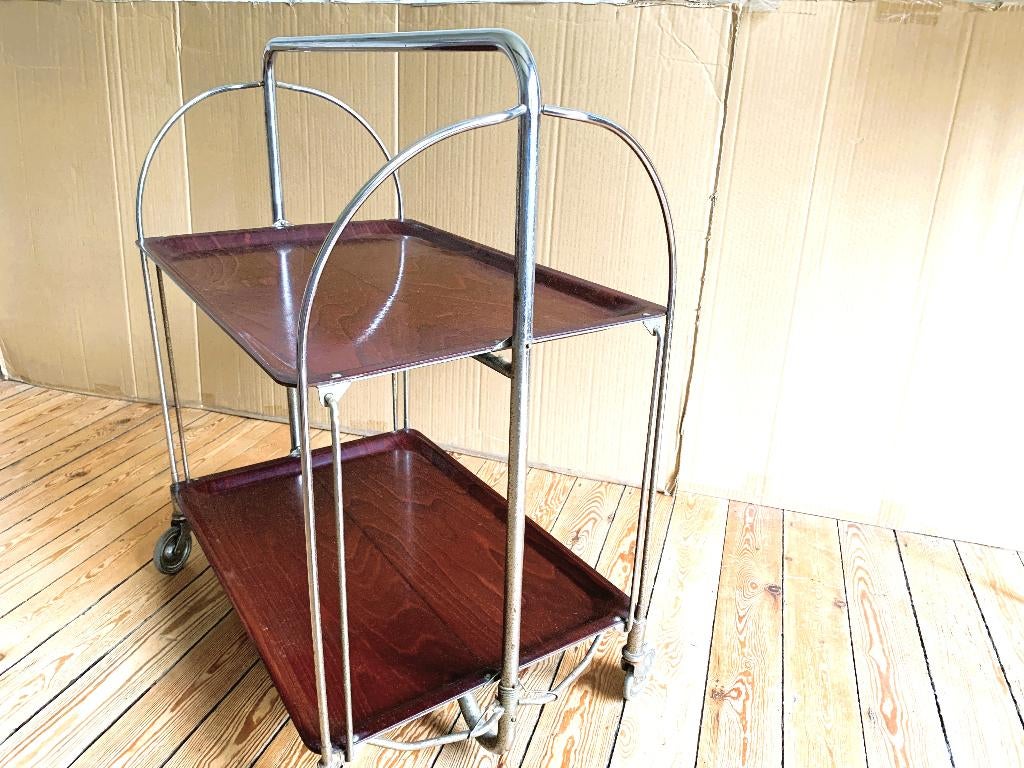Vintage trolley/servicewagen, Huis en Inrichting, Tafels | Sidetables, Gebruikt, 25 tot 50 cm, 50 tot 100 cm, Rechthoekig, Metaal
