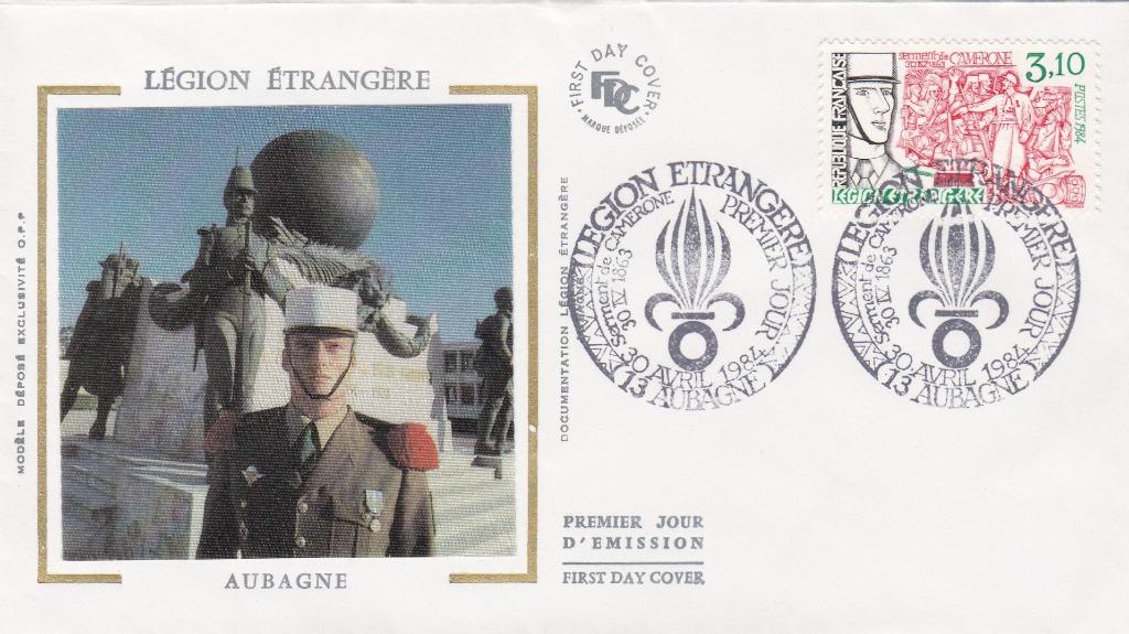 1e dag postzegel + omslag-Légion étrangère Aubagne-1984-FDC, Enlèvement ou Envoi, Affranchi, Autres thèmes