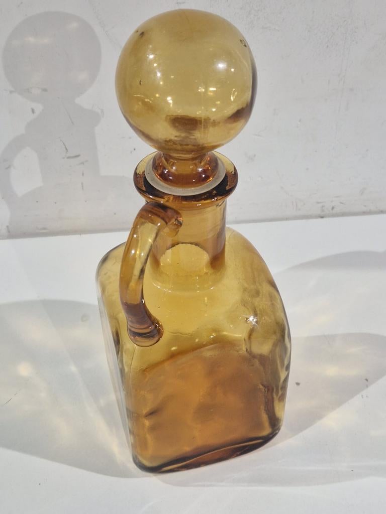 Vintage Empoli Amber Glas Decanter fles met Stop , Italy, Ophalen of Verzenden