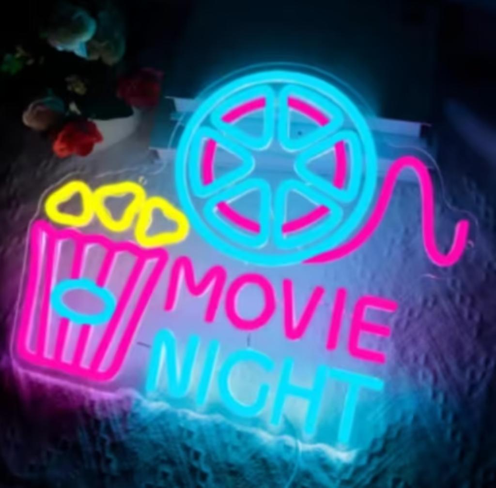 Lampe LED de style néon Movie Night (39 x 32 cm), Enlèvement ou Envoi, Neuf, Table lumineuse ou lampe (néon)