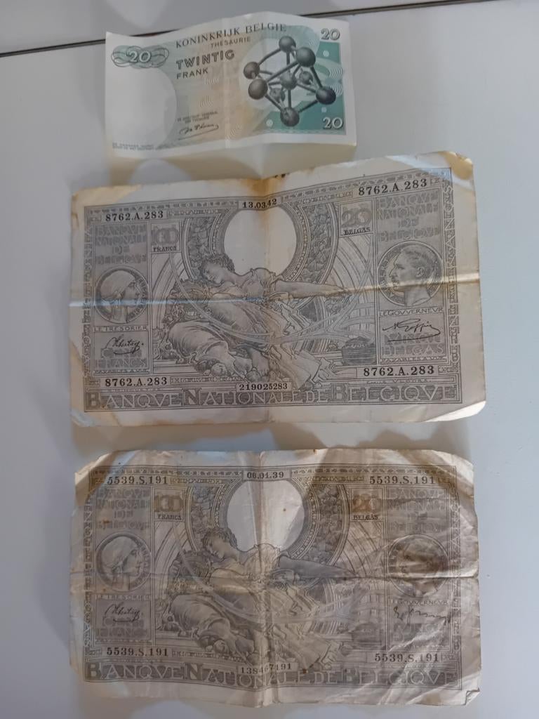 Set van 100 francs 20 belgas 2stuks , 20 bfr 1st, Postzegels en Munten, Bankbiljetten | België, Ophalen