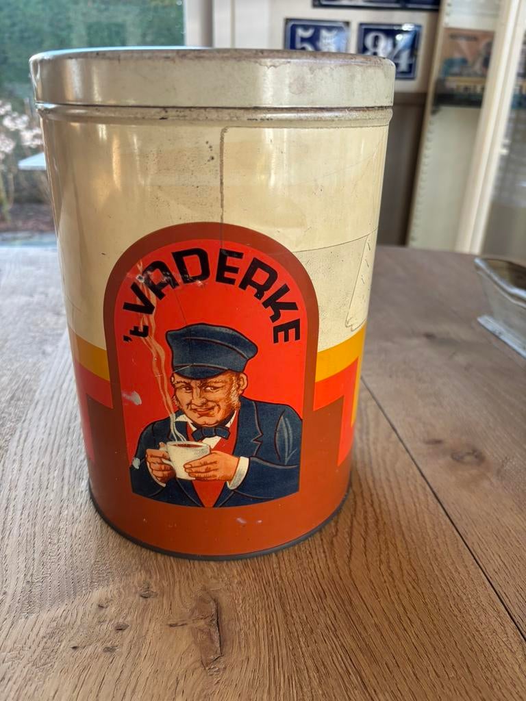 Blikken koffiedoos t’vaderke 26 cm hoog, Enlèvement, Utilisé, Café, Autres marques