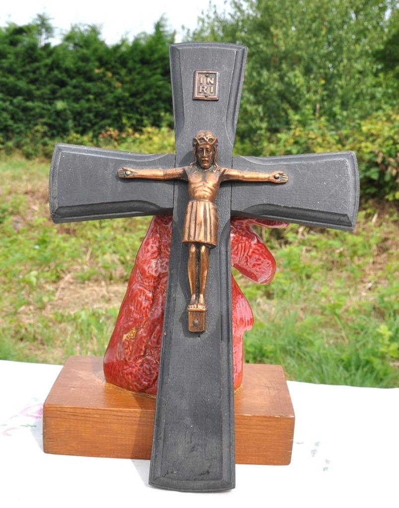 crucifix mural croix bois et christ metal cuivré, Enlèvement ou Envoi