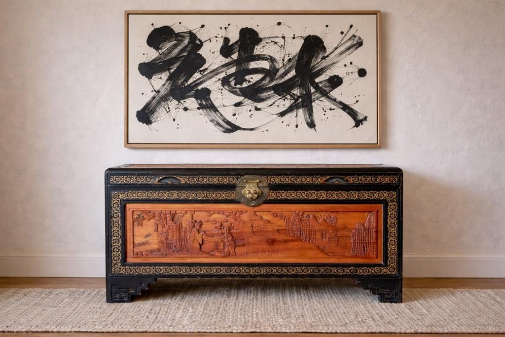 Chinese koffer kist houtgravure, Ophalen