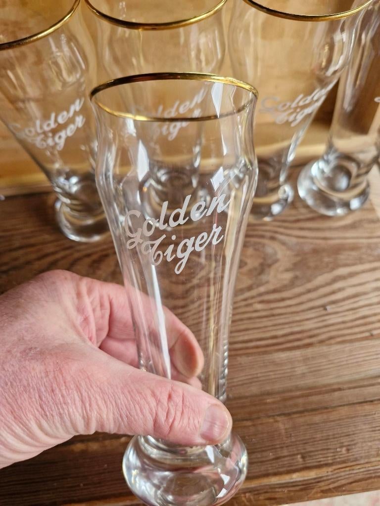 6 GOLDEN TIGER  bierglazen brouwerij de Blieck Aalst, Enlèvement ou Envoi, Comme neuf, Verre ou Verres, Autres marques