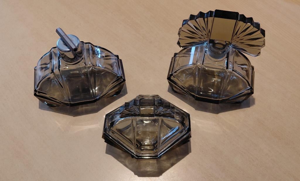 Vintage glazen parfumset, Antiek en Kunst, Ophalen