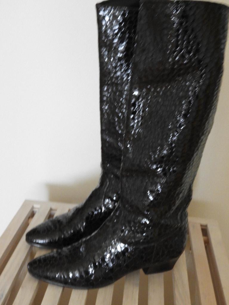 Leuke vintage laarzen - reptielprint - mt 41 - goede staat, Kleding | Dames, Schoenen, Hoge laarzen, --, Zwart, Ophalen of Verzenden