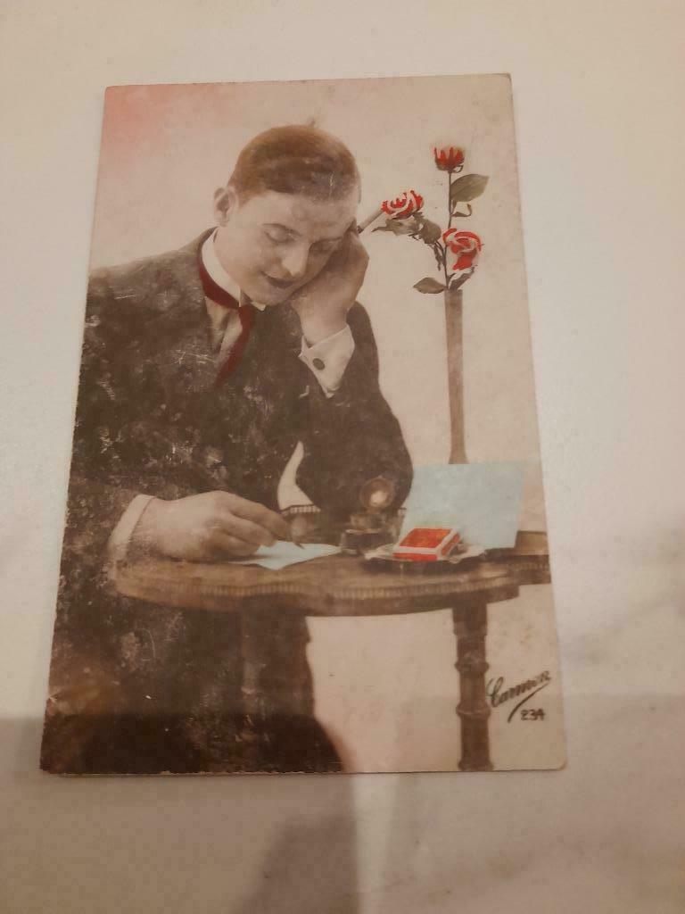 Postkaart- 1916? - romantische jongeman, Verzamelen, Ophalen of Verzenden, Voor 1920, Gelopen, Overige thema's