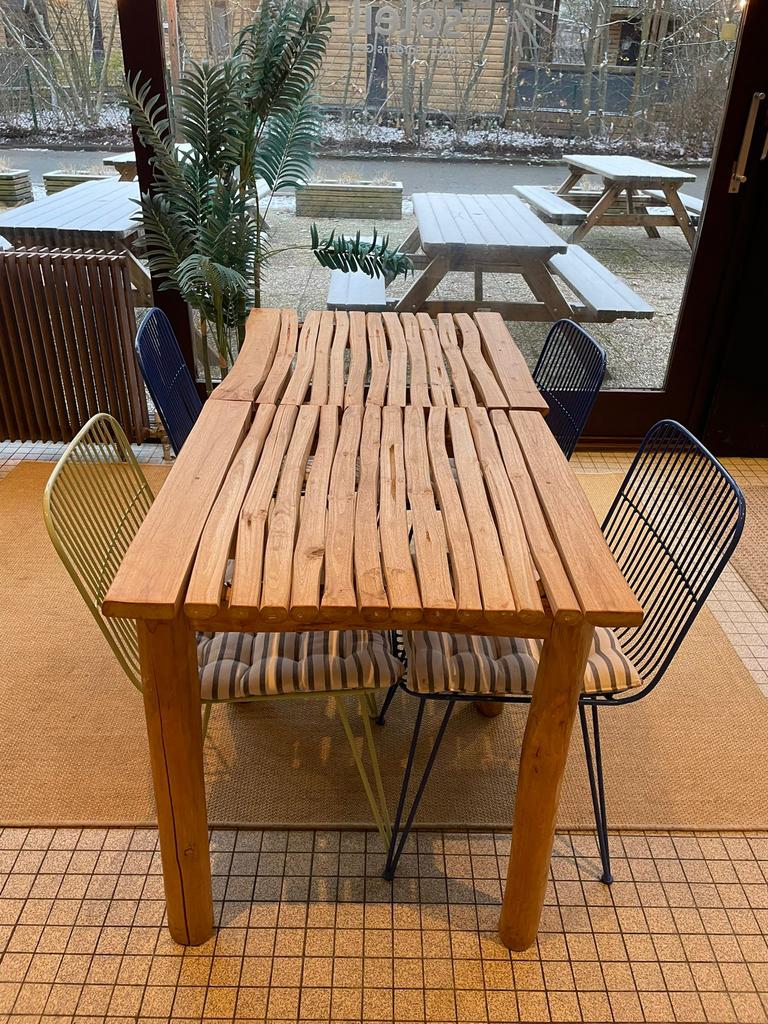 Eettafels en bistrotafels merk Pomax, Huis en Inrichting, Tafels | Eettafels, Ophalen, Zo goed als nieuw, Teakhout