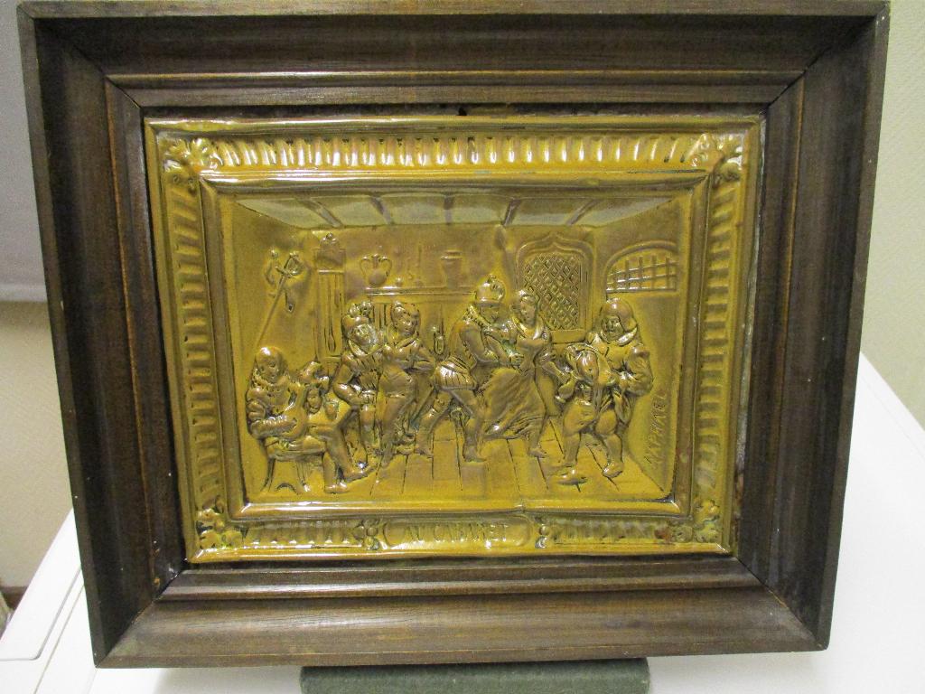 ANTIEK KOPEREN PANEEL-CABARET-GESIGNEERD RAPHAEL, Antiek en Kunst, Curiosa en Brocante, Ophalen of Verzenden