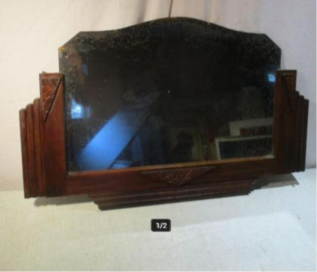 Antieke Geslepen Spiegel in houten Kader - 72x45, Ophalen of Verzenden