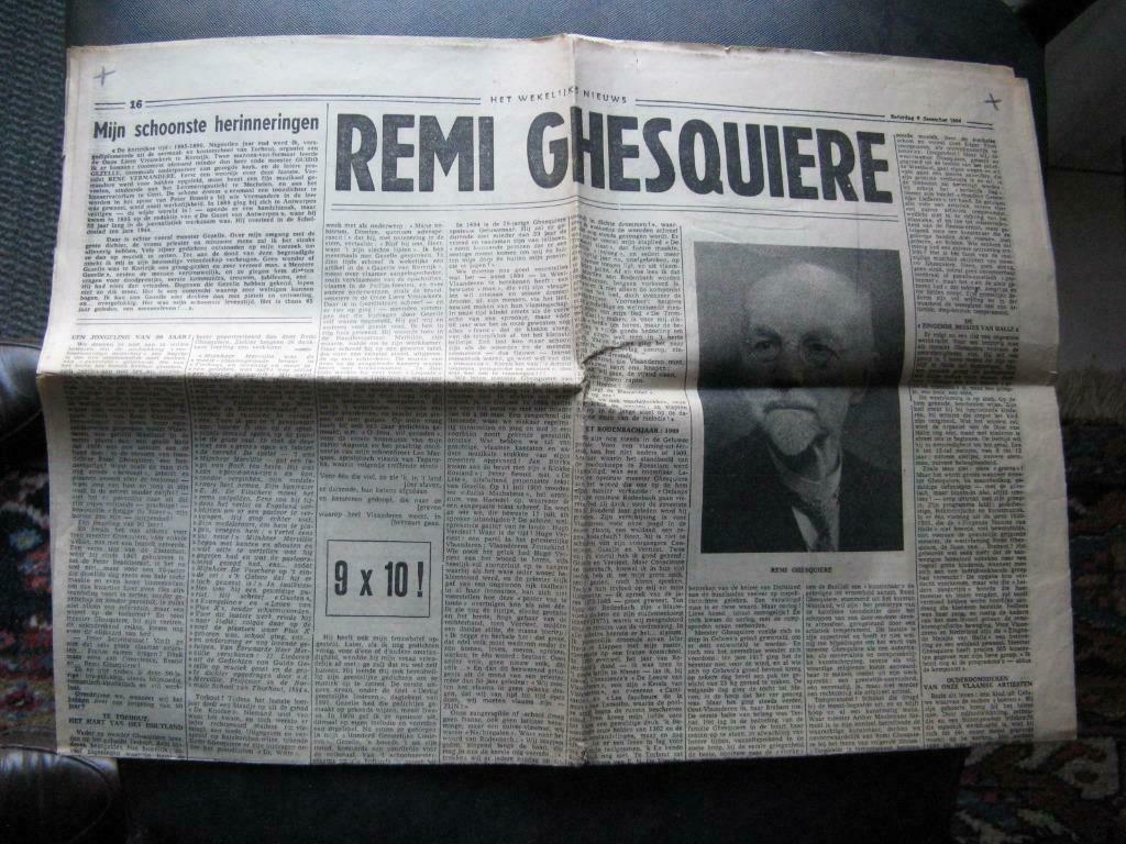 Remi Ghesquière, krant 08/12/1956, Envoi, Comme neuf, Journal
