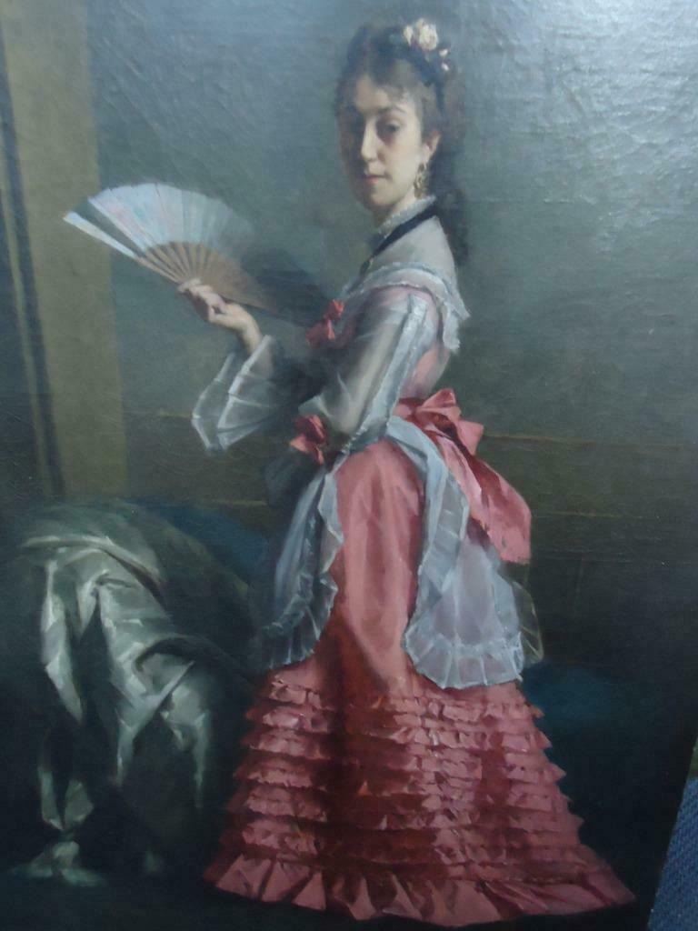 1878 Edouard AGNEESSENS olie/doek 'femme à l'éventail', Ophalen