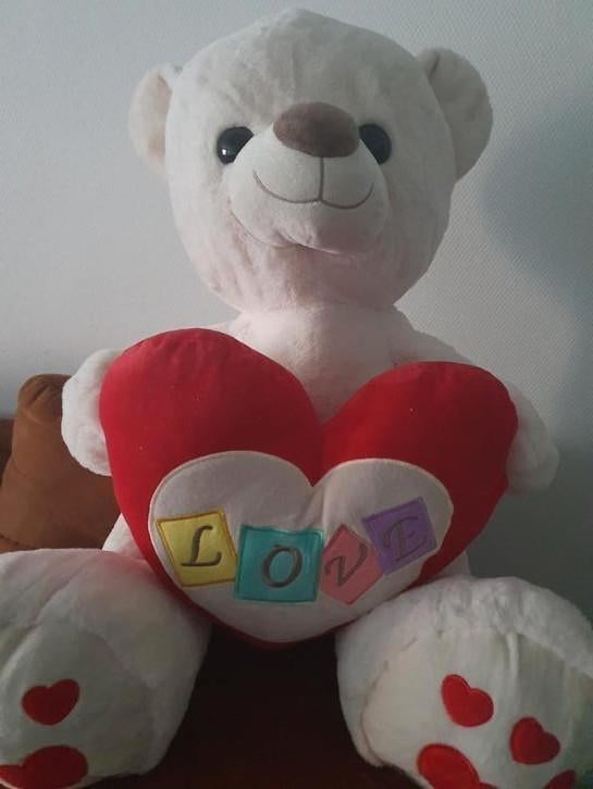 Groot wit teddyhart - 60cm, Ophalen of Verzenden, Zo goed als nieuw
