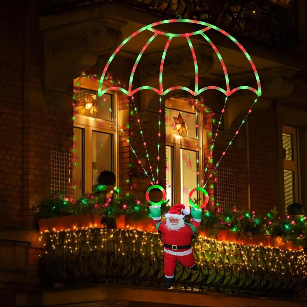 Grote Parachute kerstman 85cm Led-Verlicht 8 Modi Waterdicht, Ophalen of Verzenden, Nieuw