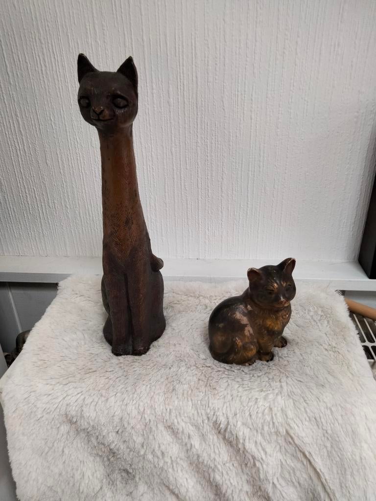 Grote en kleine kat in keramiek.vintage, Antiek en Kunst, Ophalen