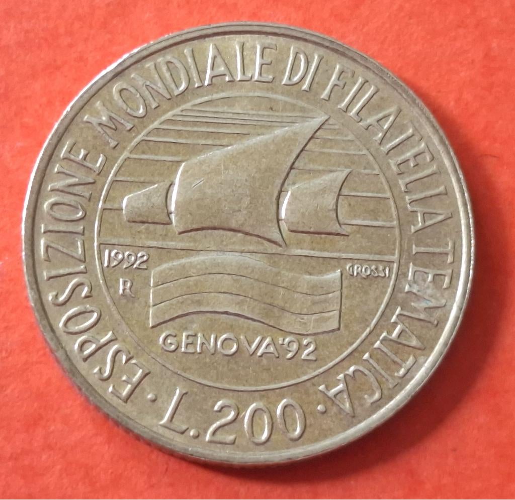 Munt Italië - 200 lire - 1992 - World Philately Expo, Verzenden, Italië, Losse munt