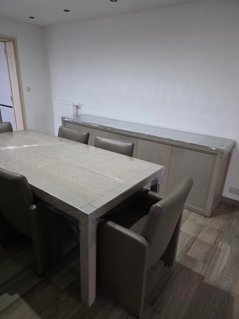 Complete eetkamerset: tafel met 6 stoel,dressoir + vitrine, Maison & Meubles, Salles à manger complètes, Enlèvement