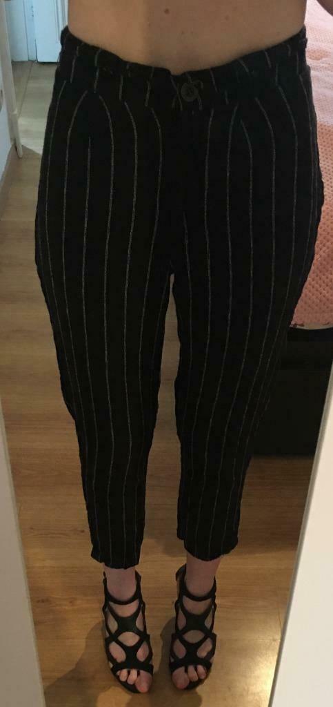 Pantalon 7/8 rayé t.38, Comme neuf, Taille 38/40 (M), Noir, Trois-quarts