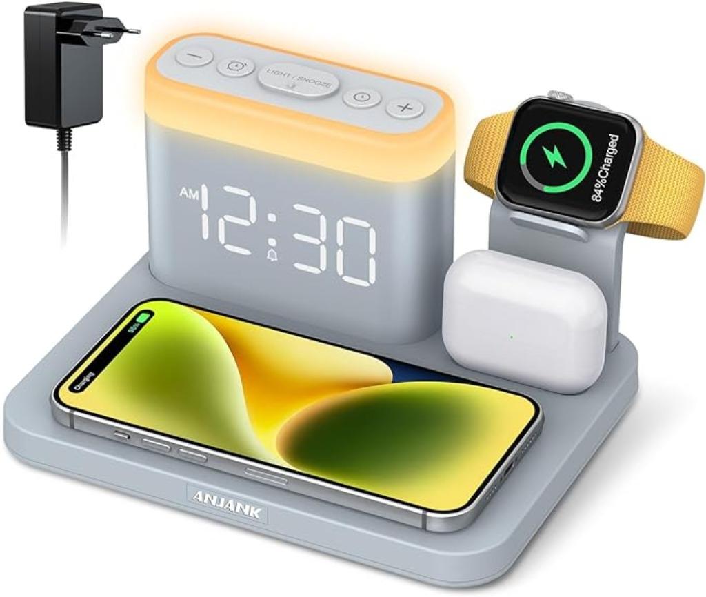 Draadloos laadstation, 5-in-1 wekker met draadloos laadstati, Ophalen of Verzenden, Nieuw