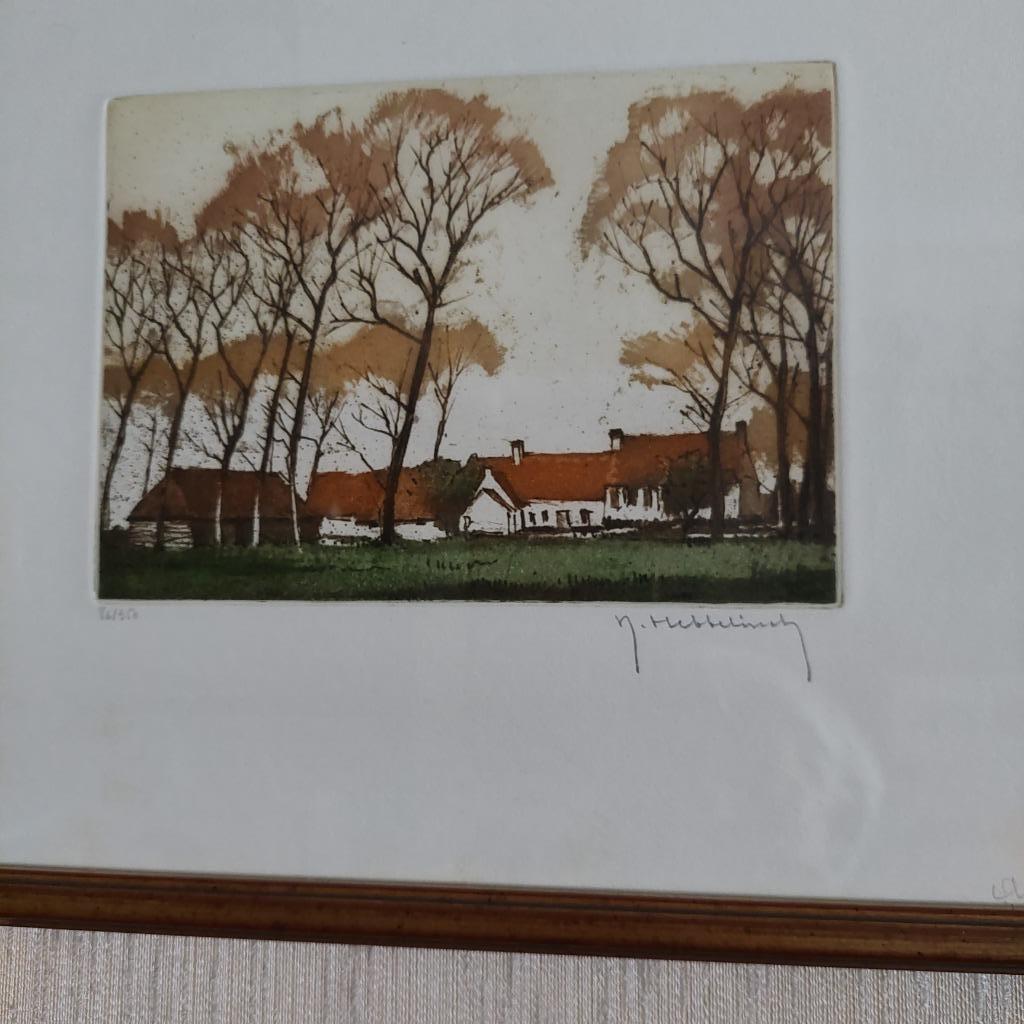 Mooie ingekleurde ets van Roger Hebbelinck ( 1912-1987 ), Antiek en Kunst, Kunst | Etsen en Gravures, Ophalen of Verzenden