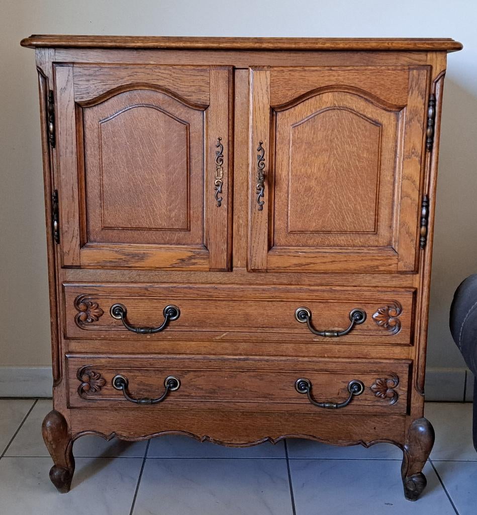 klassiek vol eiken commode kastje met 2 laden, Ophalen, 1 of 2 laden, Klassiek, Eikenhout