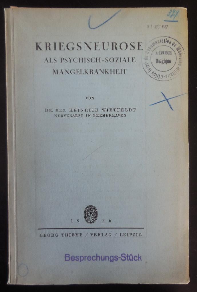 Kriegsnévrose - H. Wietfeldt - 1936, Enlèvement ou Envoi
