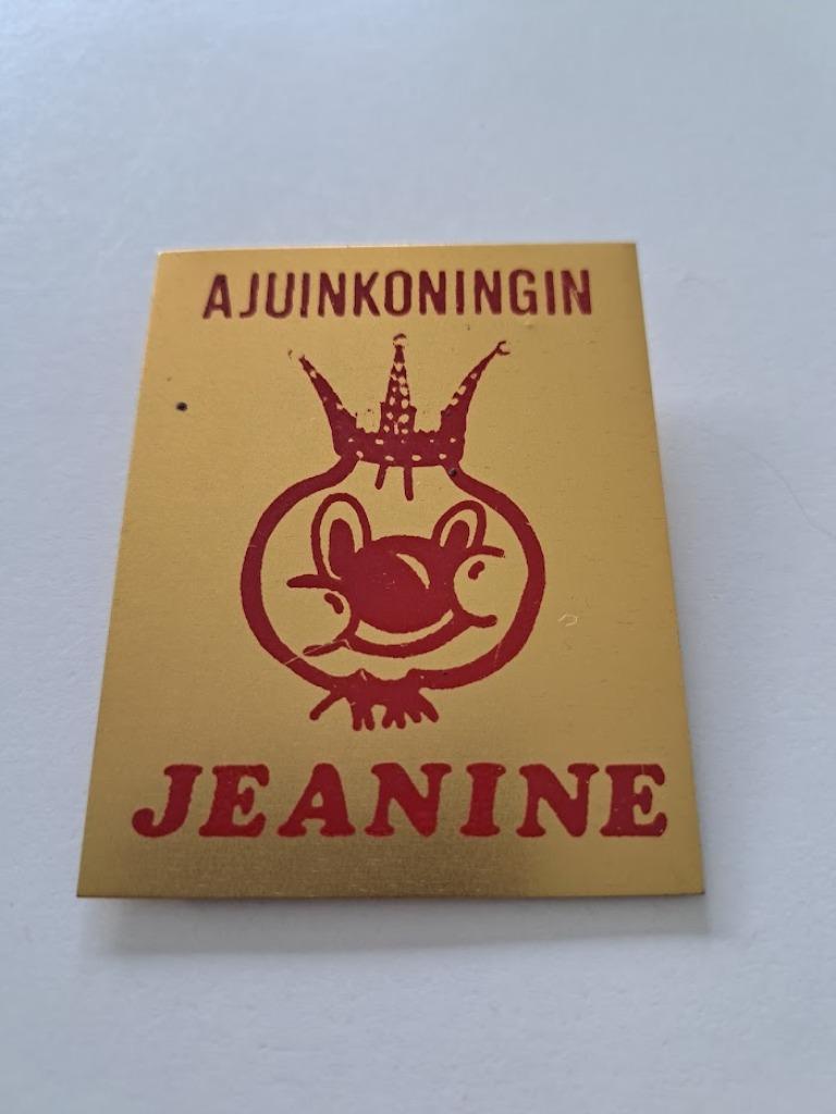 Bouton vintage - Carnaval d'Alost - reine oignons Jeanine, Enlèvement ou Envoi, Utilisé, Ville ou Campagne, Bouton