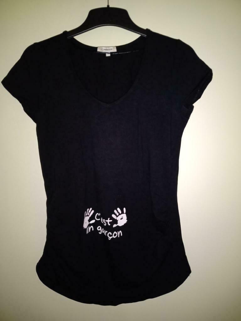 Zwangerschapskledij T-shirt 'c'est un garçon', Ophalen, Zwart, Shirt of Top, Zo goed als nieuw