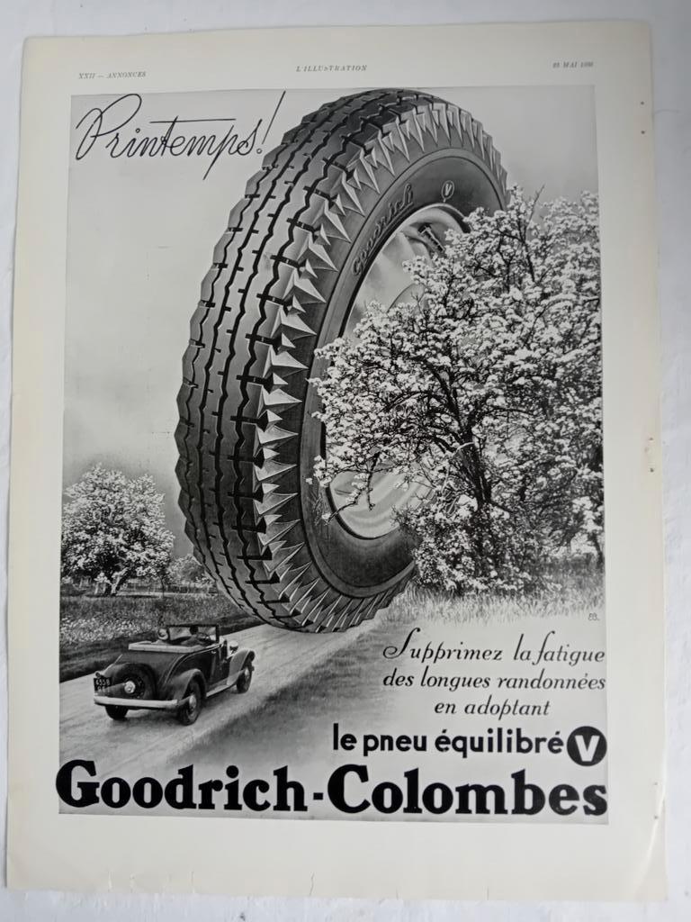 Ancienne publicité pneu Goodrich-Colombes 1936, Collections, Marques & Objets publicitaires, Enlèvement ou Envoi, Utilisé, Autres types