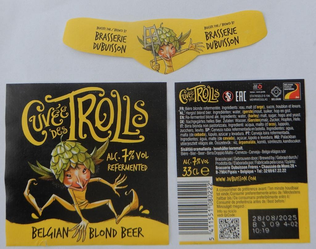 Bieretiket Cuvée des Trolls Brouw. Dubuisson Frères (9r2), Verzamelen, Verzenden, Gebruikt